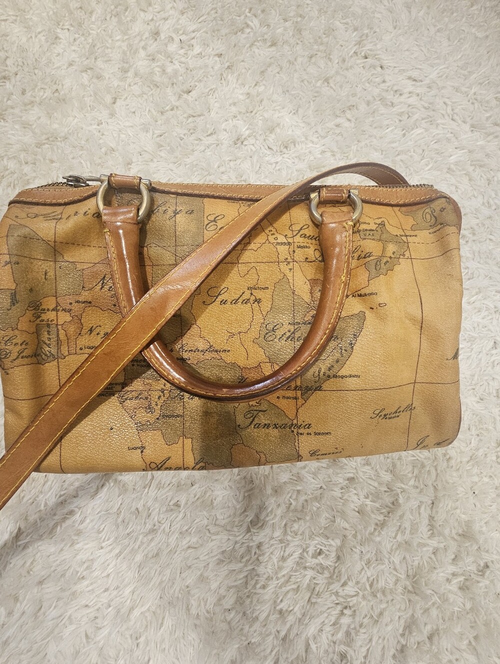 Alviero Martini Leather Map Two-Way Bag